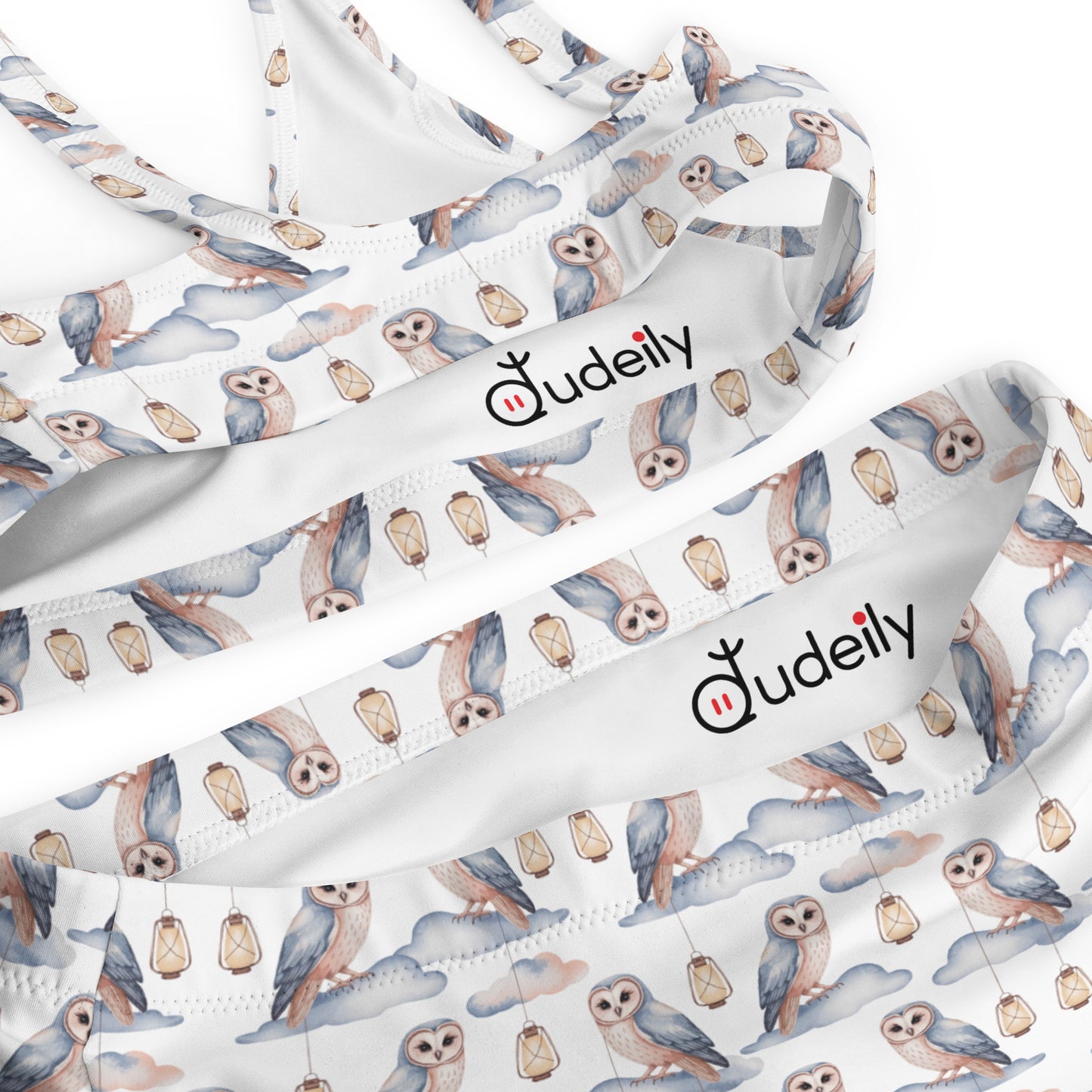 Recycled High-Waisted Bikini – Eco-Friendly Owl Print Swimwear Dudeily