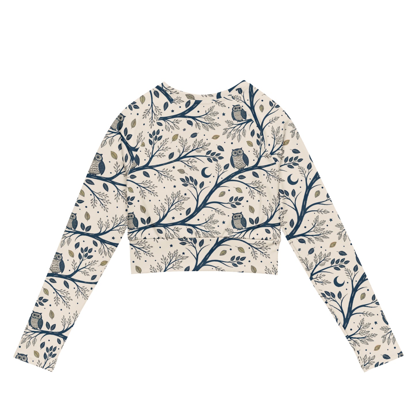 Owl Themed Recycled Long-Sleeve Crop Top - Eco Friendly Fashion Dudeily