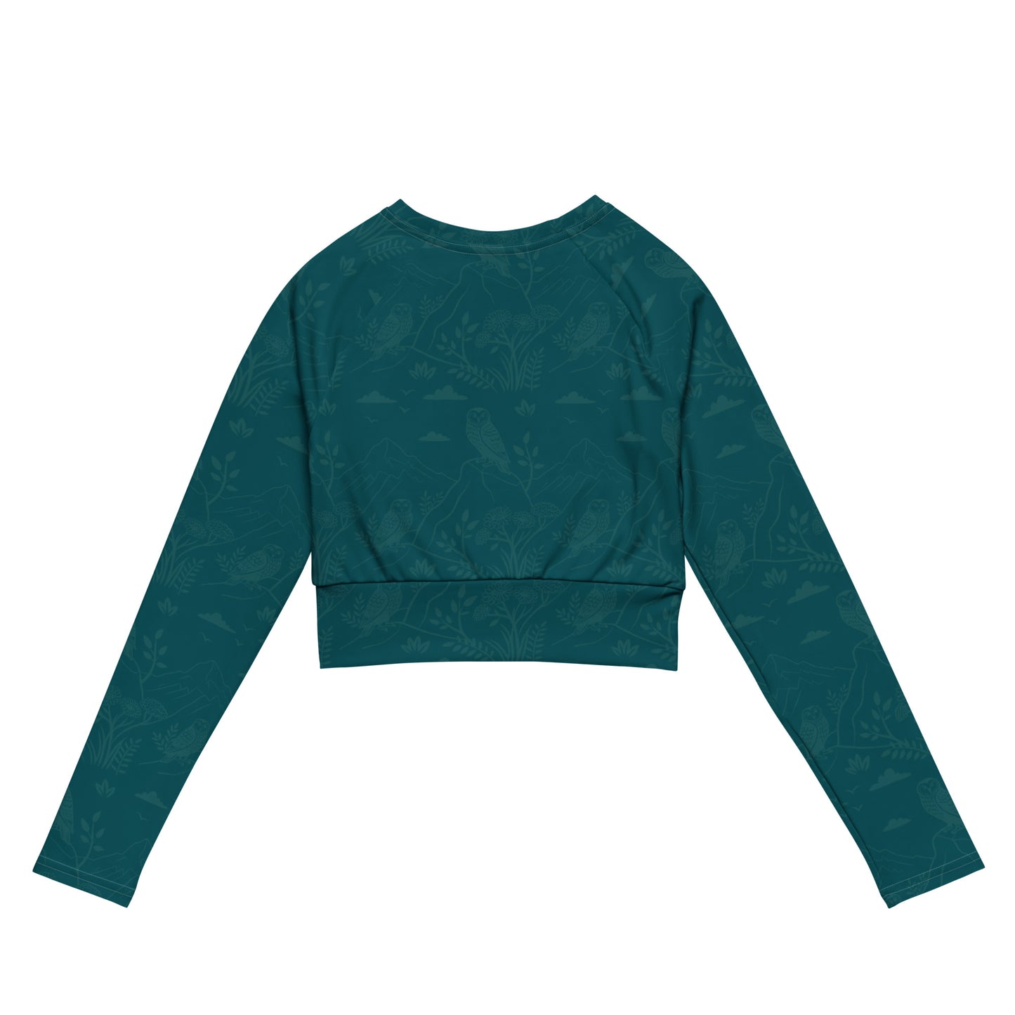 Owl-Themed Recycled Long-Sleeve Crop Top – Sustainable Style for Nature-Loving Trendsetters Dudeily