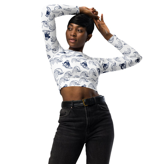 Owl Recycled Long-Sleeve Crop Top – Stylish Sustainable Wear for Eco Trendsetters Dudeily