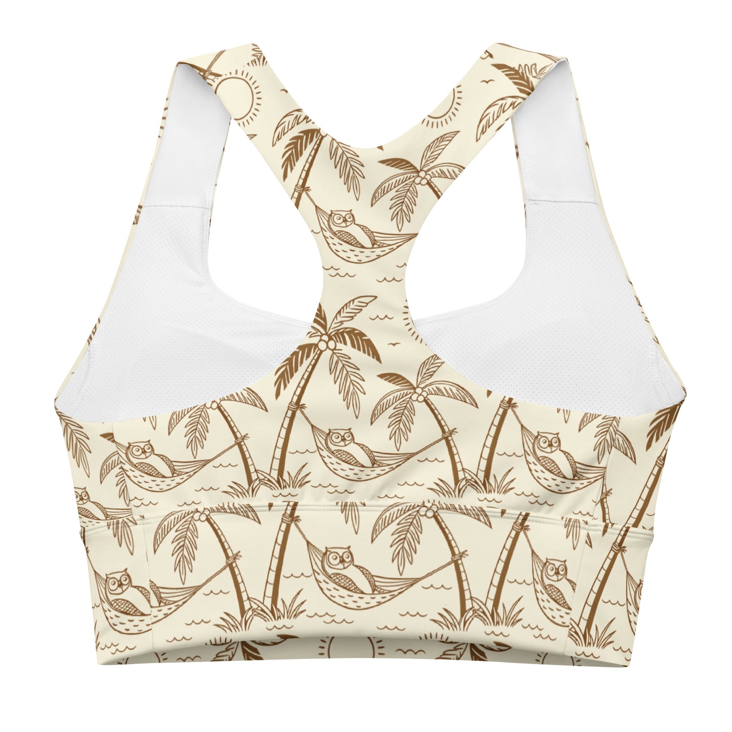 Owl-Themed Recycled Longline Sports Bra – Ethical Activewear for Eco-Conscious Women Dudeily