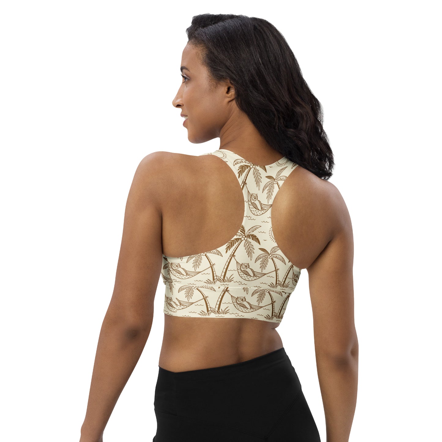 Owl-Themed Recycled Longline Sports Bra – Sustainable Support for Eco-Conscious Movement Dudeily