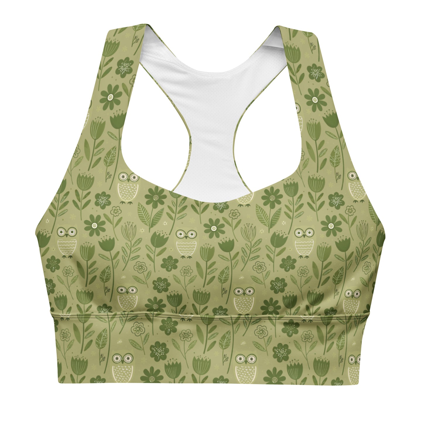 Owl-Themed Recycled Longline Sports Bra – Sustainable Support for Eco-Conscious Movement 3XL Dudeily