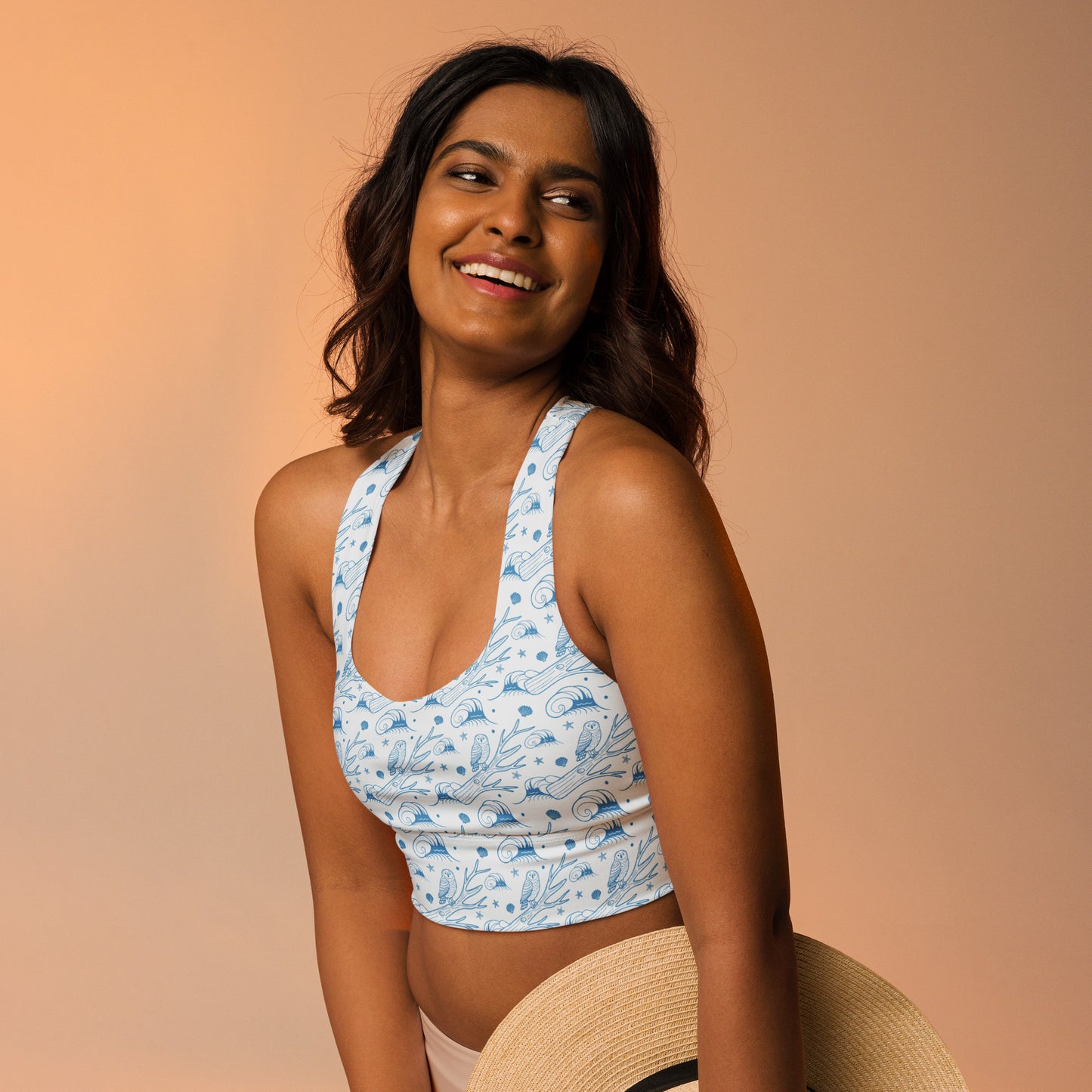 Nature-Inspired Owl Recycled Longline Sports Bra – Ultimate Eco-Friendly Activewear Dudeily