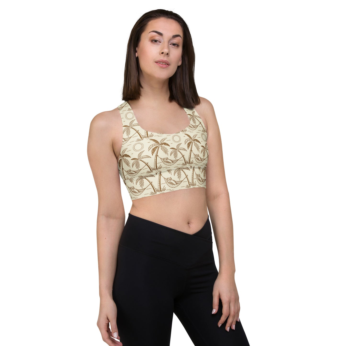 Owl-Themed Recycled Longline Sports Bra – Sustainable Support for Eco-Conscious Movement Dudeily