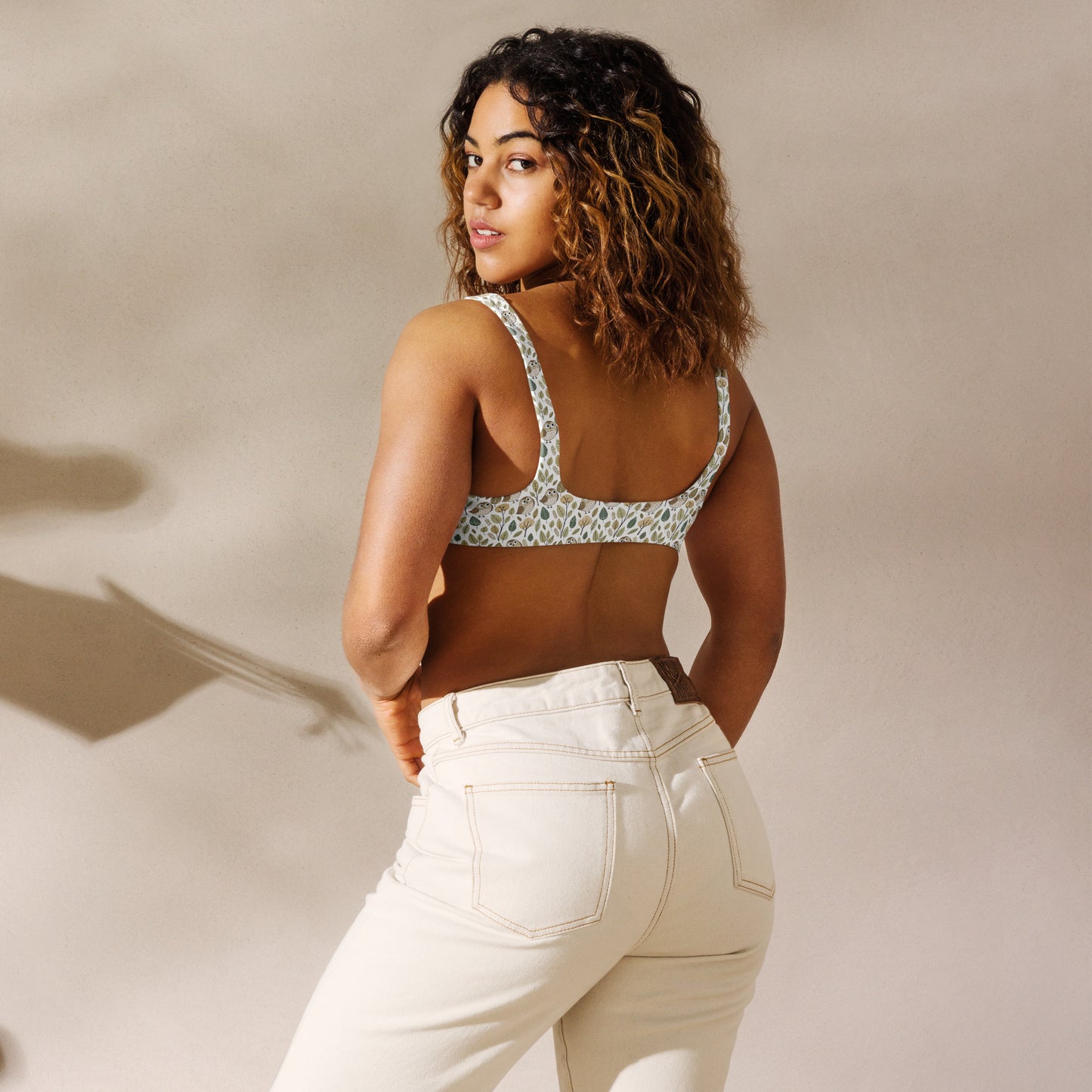 Owl-Themed Recycled Padded Bikini Top – Ethical Swimwear for Eco-Loving Trendsetters Dudeily