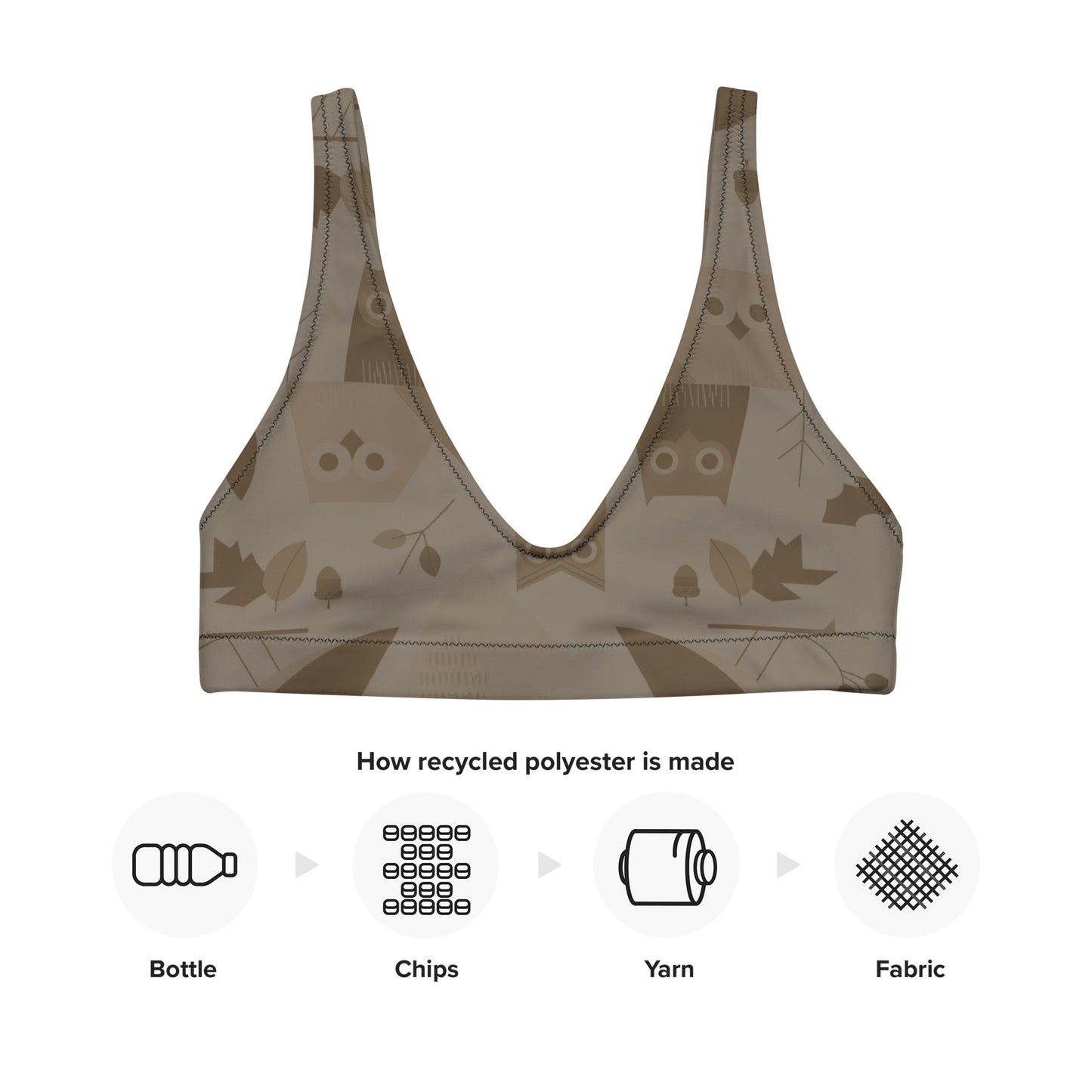 Owl-Themed Recycled Padded Bikini Top – Ethical Owl Fashion for Sustainable Summers Dudeily