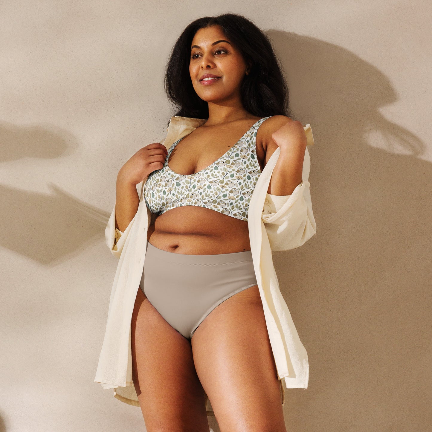 Owl-Themed Recycled Padded Bikini Top – Ethical Swimwear for Eco-Loving Trendsetters Dudeily