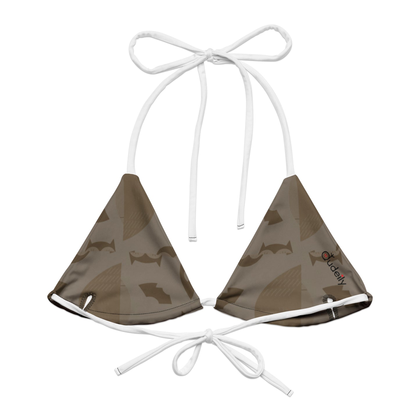 Owl-Themed All-Over Print Recycled String Bikini Top – Nature-Inspired Sustainable Swimwear Dudeily