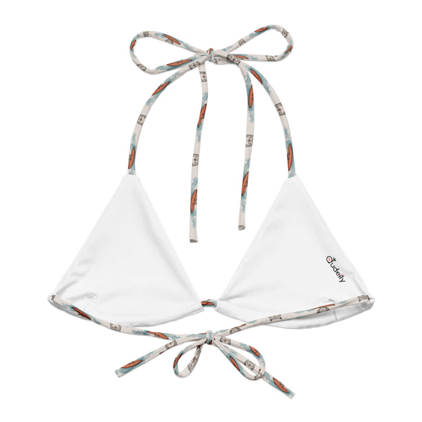 Owl-Haven All-Over Print Recycled String Bikini Top – Sustainable Swimwear for Eco-Conscious Beach Style Dudeily