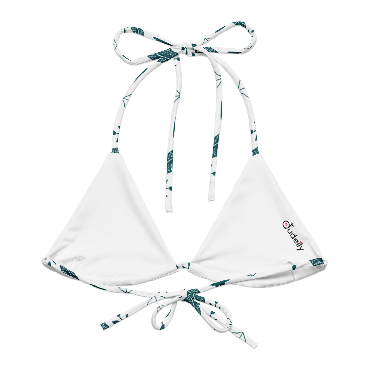 Eco Owl Vibes All-Over Print Recycled String Bikini Top – Bold & Sustainable Swimwear Dudeily