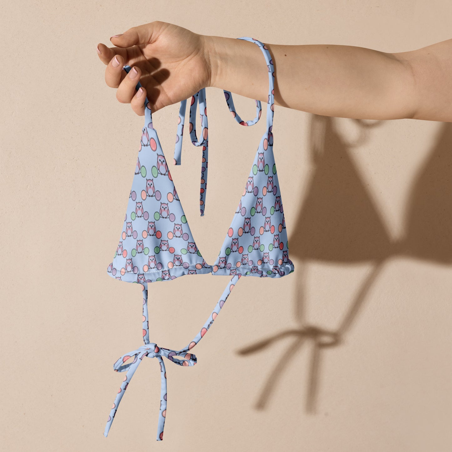 Owl Print All-Over Recycled String Bikini Top – Eco-Friendly & Stylish Dudeily