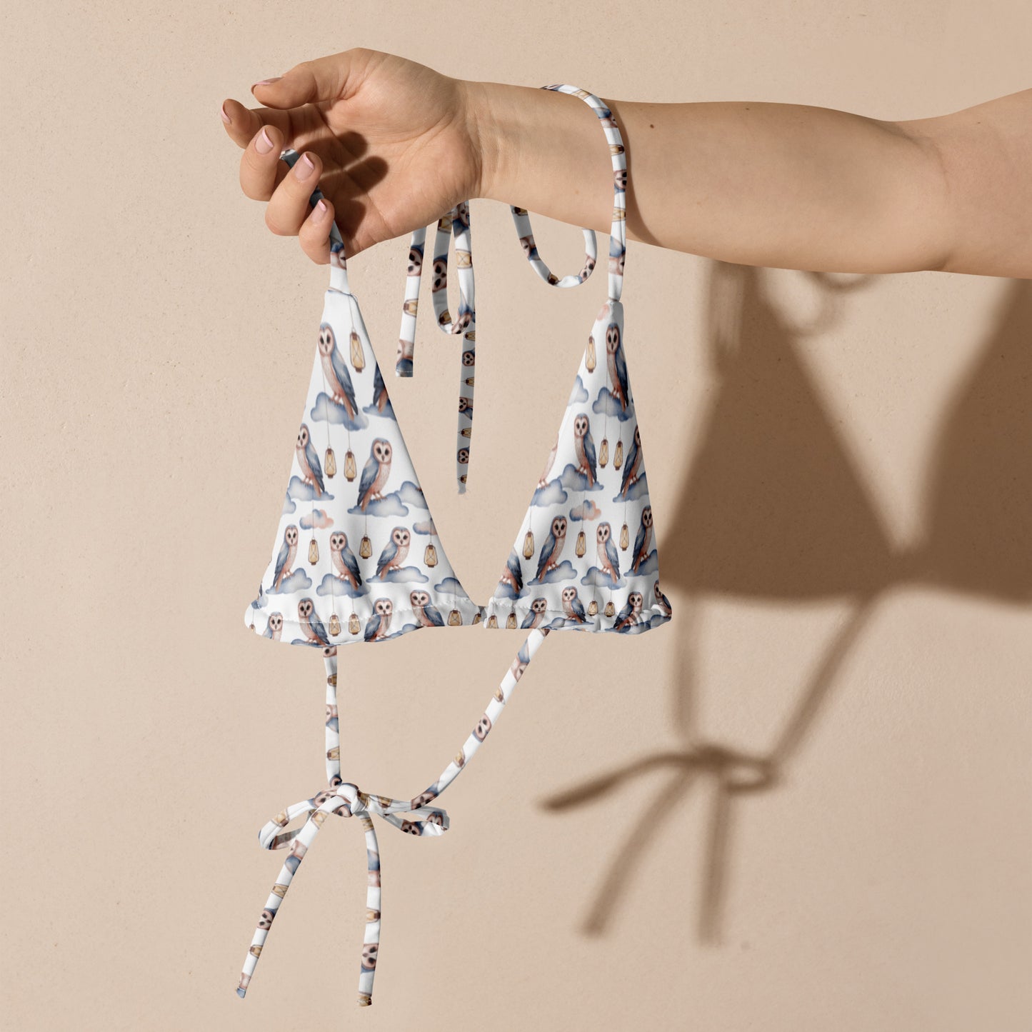 All-Over Print Recycled String Bikini Top – Eco-Friendly Owl Swimwear Dudeily