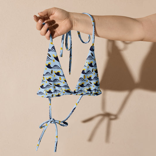 Owl All-Over Print Recycled String Bikini Top – Sustainable Swimwear for Eco Warriors Dudeily