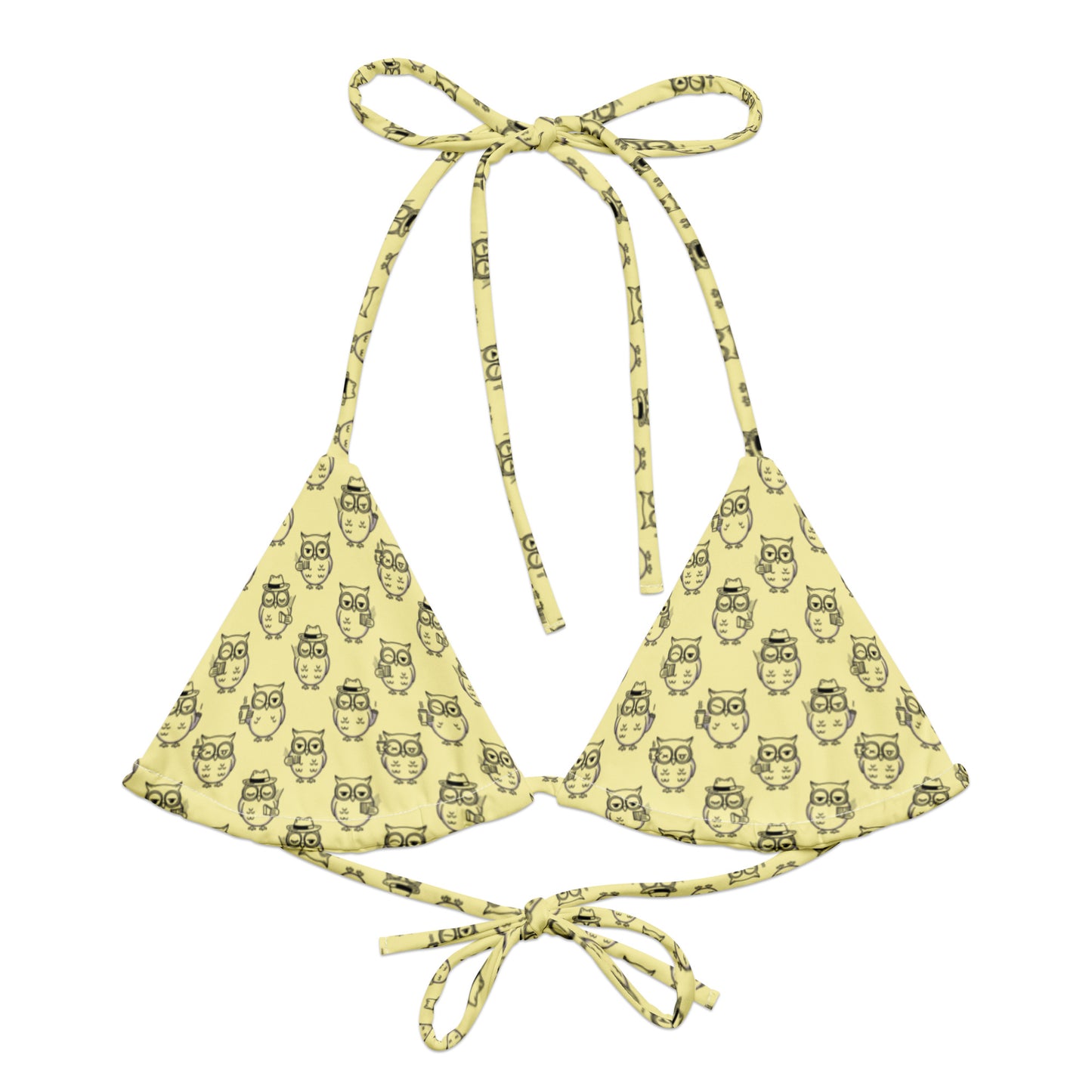 Owl-Themed All-Over Print Recycled String Bikini Top – Stylish Eco-Friendly fashion Dudeily