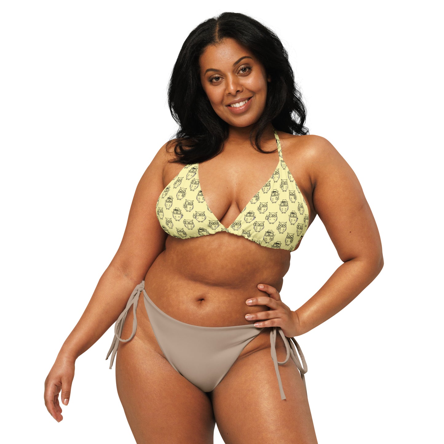 Owl-Themed All-Over Print Recycled String Bikini Top – Stylish Eco-Friendly fashion Dudeily