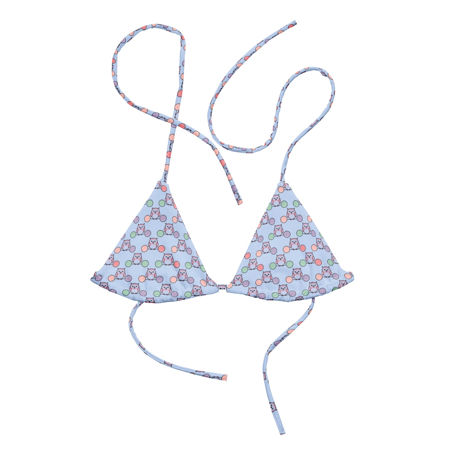 Owl Print All-Over Recycled String Bikini Top – Eco-Friendly & Stylish Dudeily