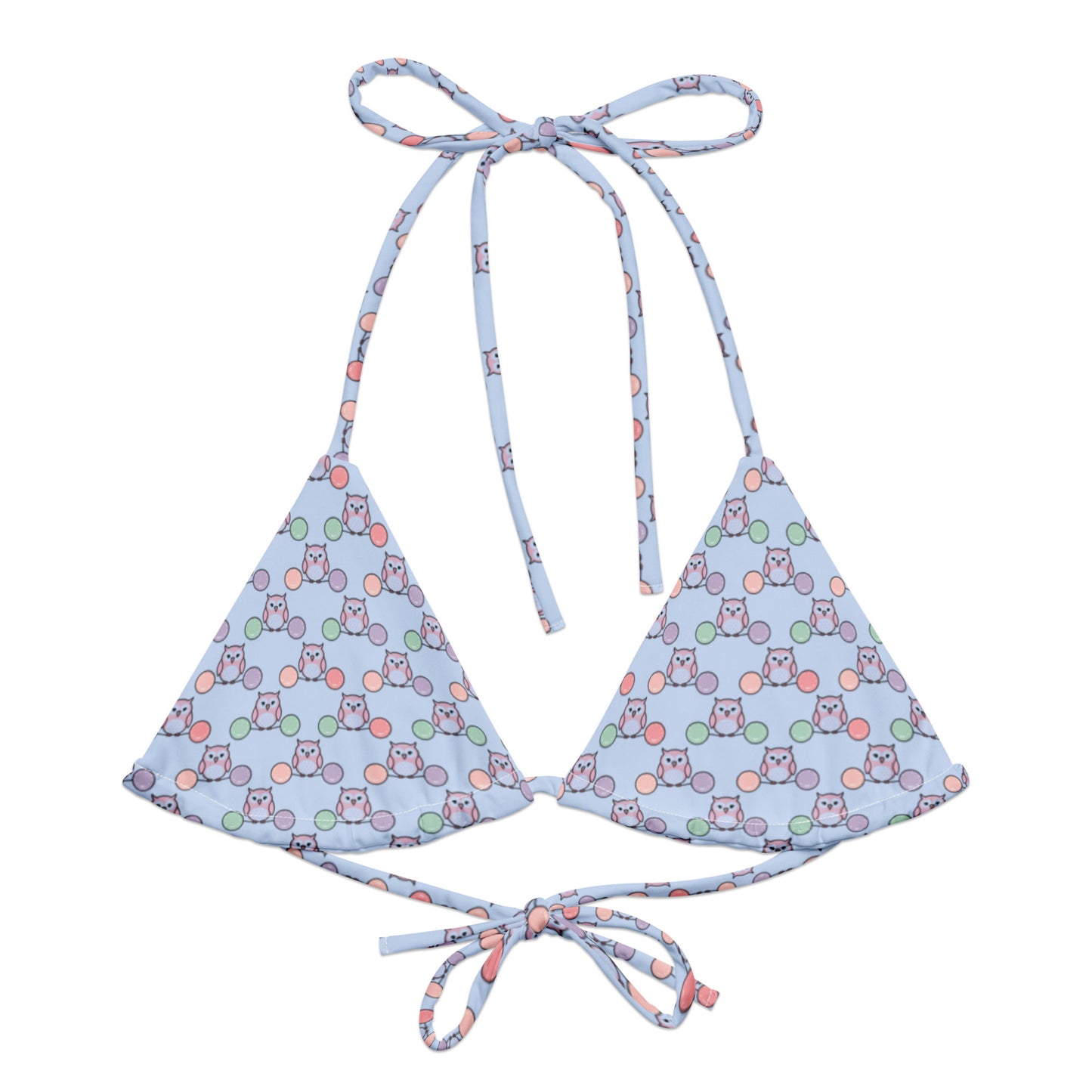 Owl Print All-Over Recycled String Bikini Top – Eco-Friendly & Stylish Dudeily
