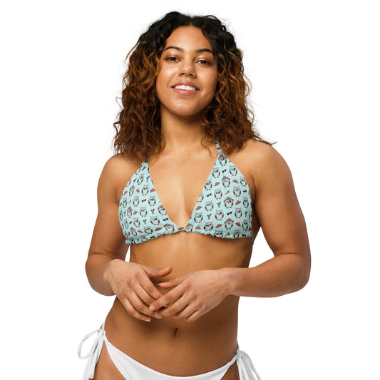 Eco-Friendly Owl Print Recycled String Bikini Top – Sustainable & Stylish Dudeily