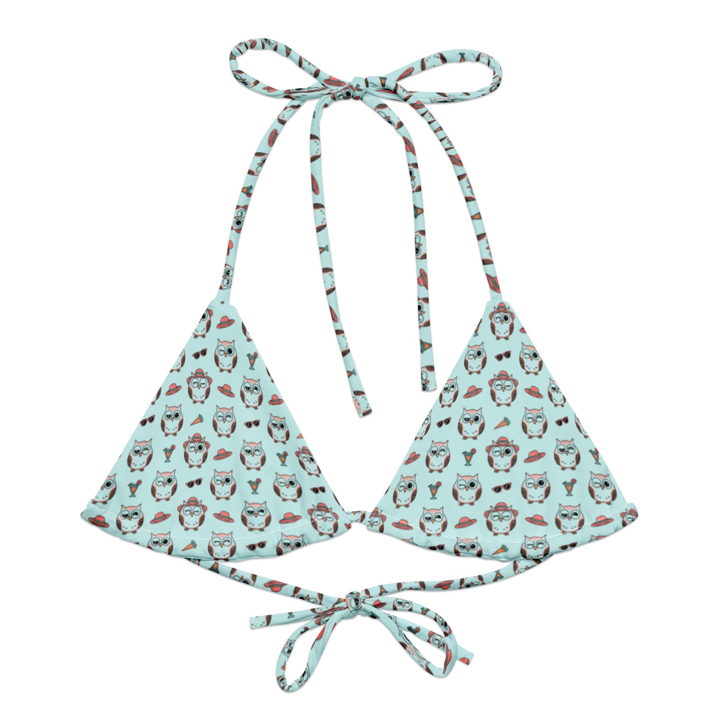 Eco-Friendly Owl Print Recycled String Bikini Top – Sustainable & Stylish Dudeily