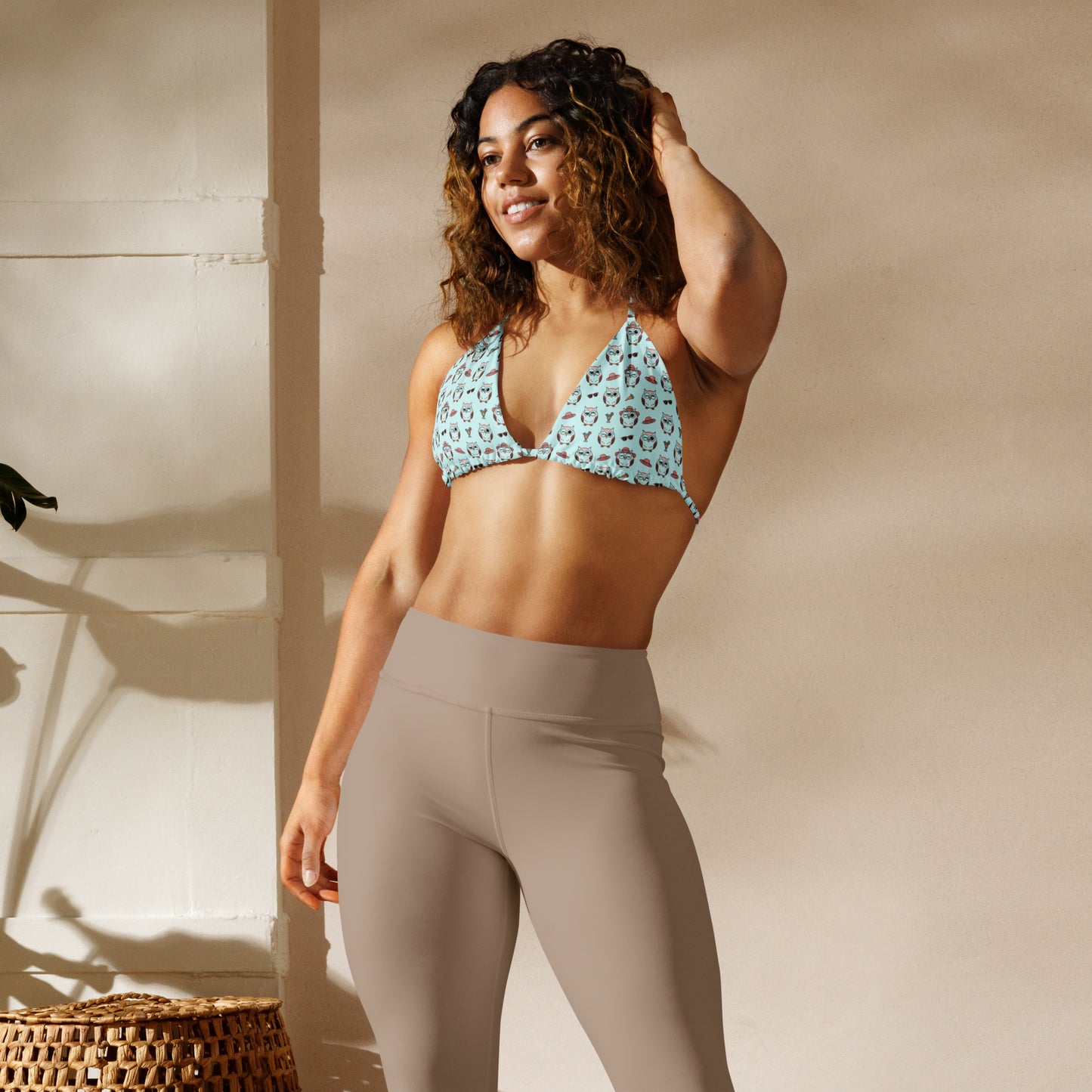 Eco-Friendly Owl Print Recycled String Bikini Top – Sustainable & Stylish Dudeily