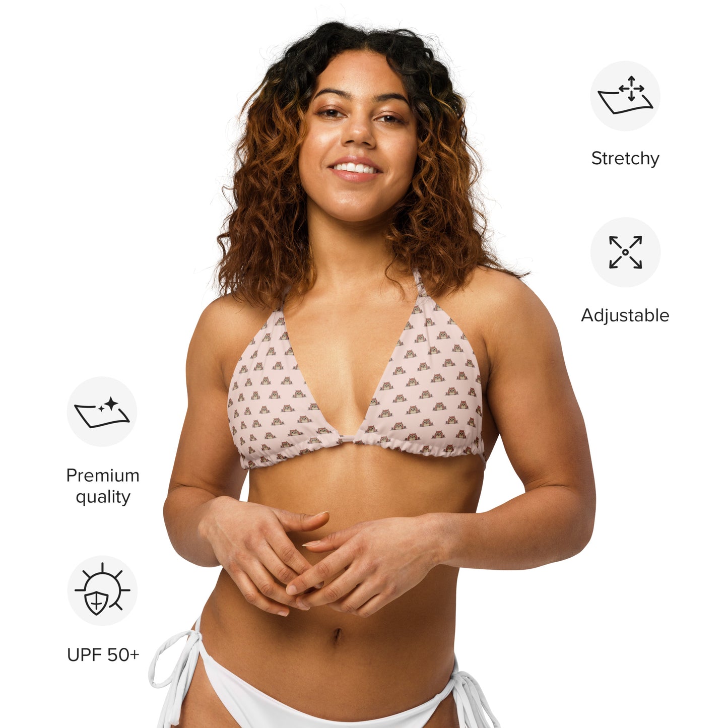 Owl Recycled Bikini Top - Eco-Friendly All-Over Print String Design Dudeily