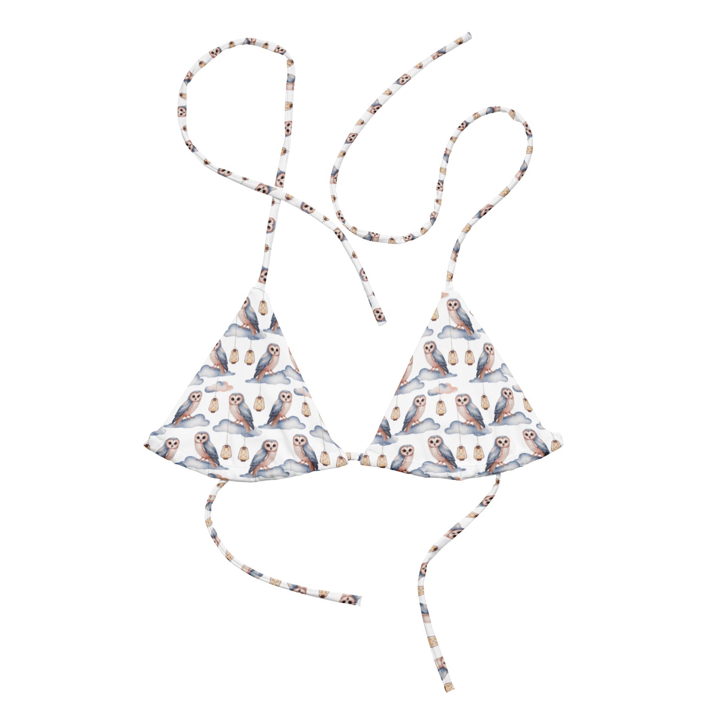 All-Over Print Recycled String Bikini Top – Eco-Friendly Owl Swimwear Dudeily