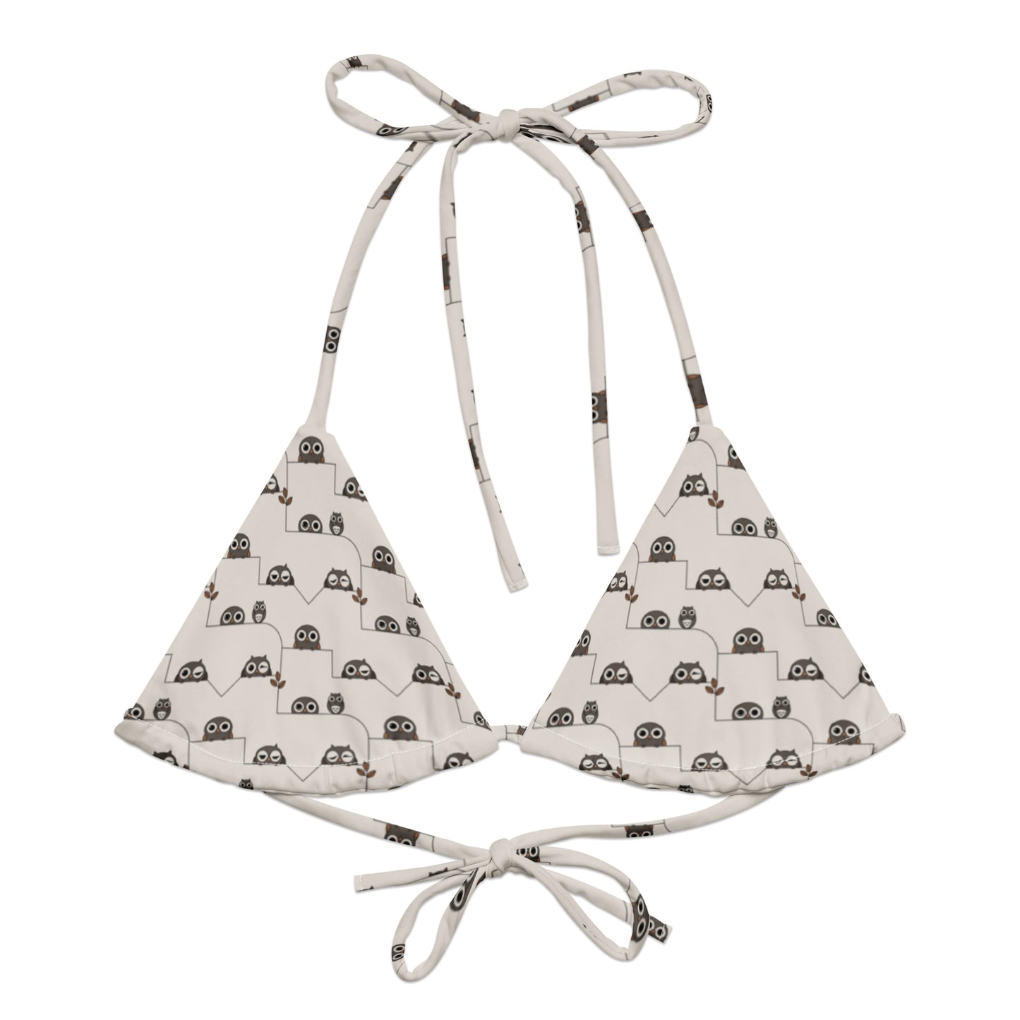 All-Over Print Recycled String Bikini Top – Eco-Friendly Owl Swimwear 6XL Dudeily