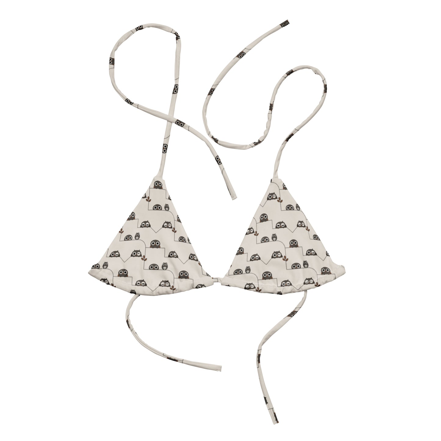 All-Over Print Recycled String Bikini Top – Eco-Friendly Owl Swimwear Dudeily