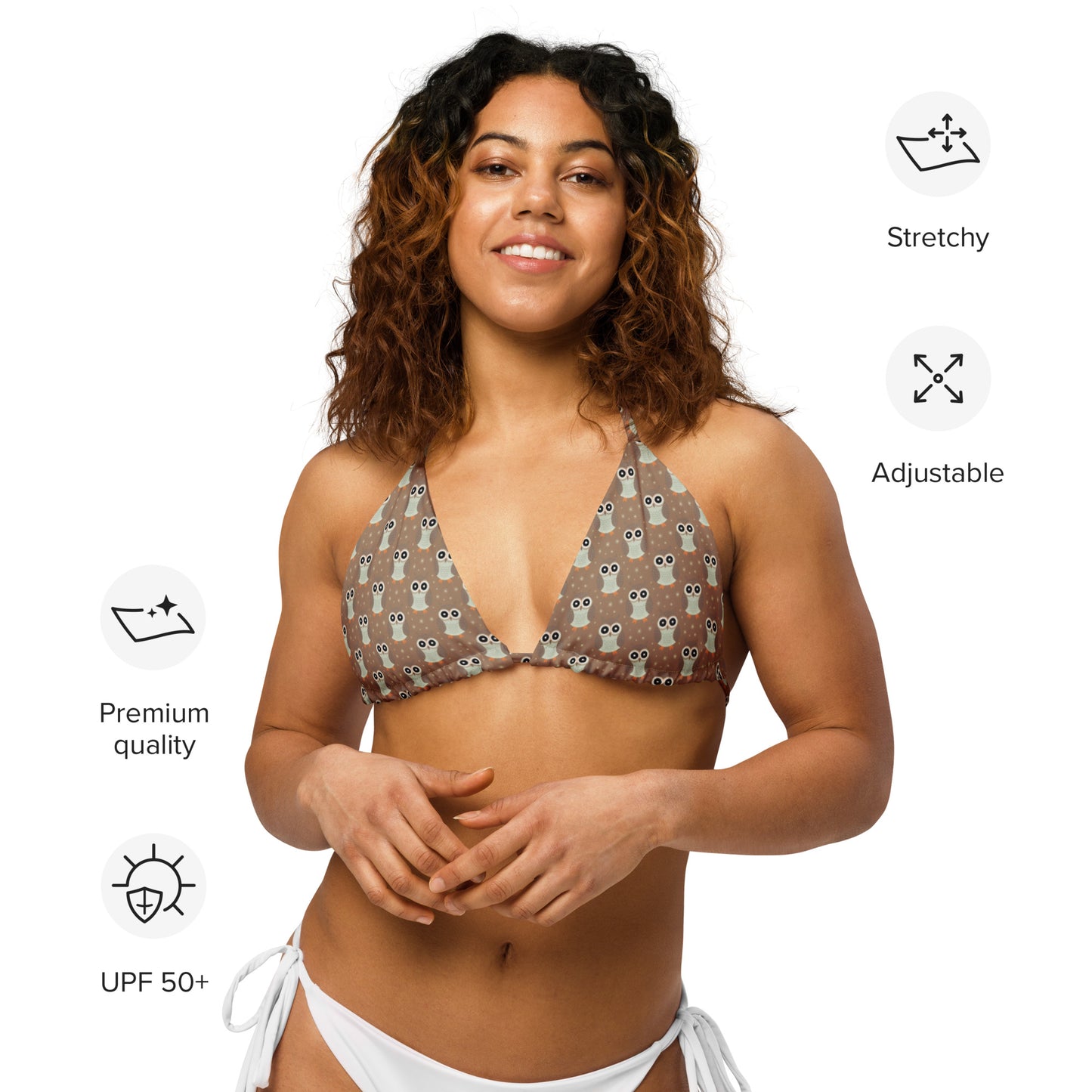 All-Over Print Eco-Friendly Bikini Top - Recycled String Owl Swimwear Dudeily