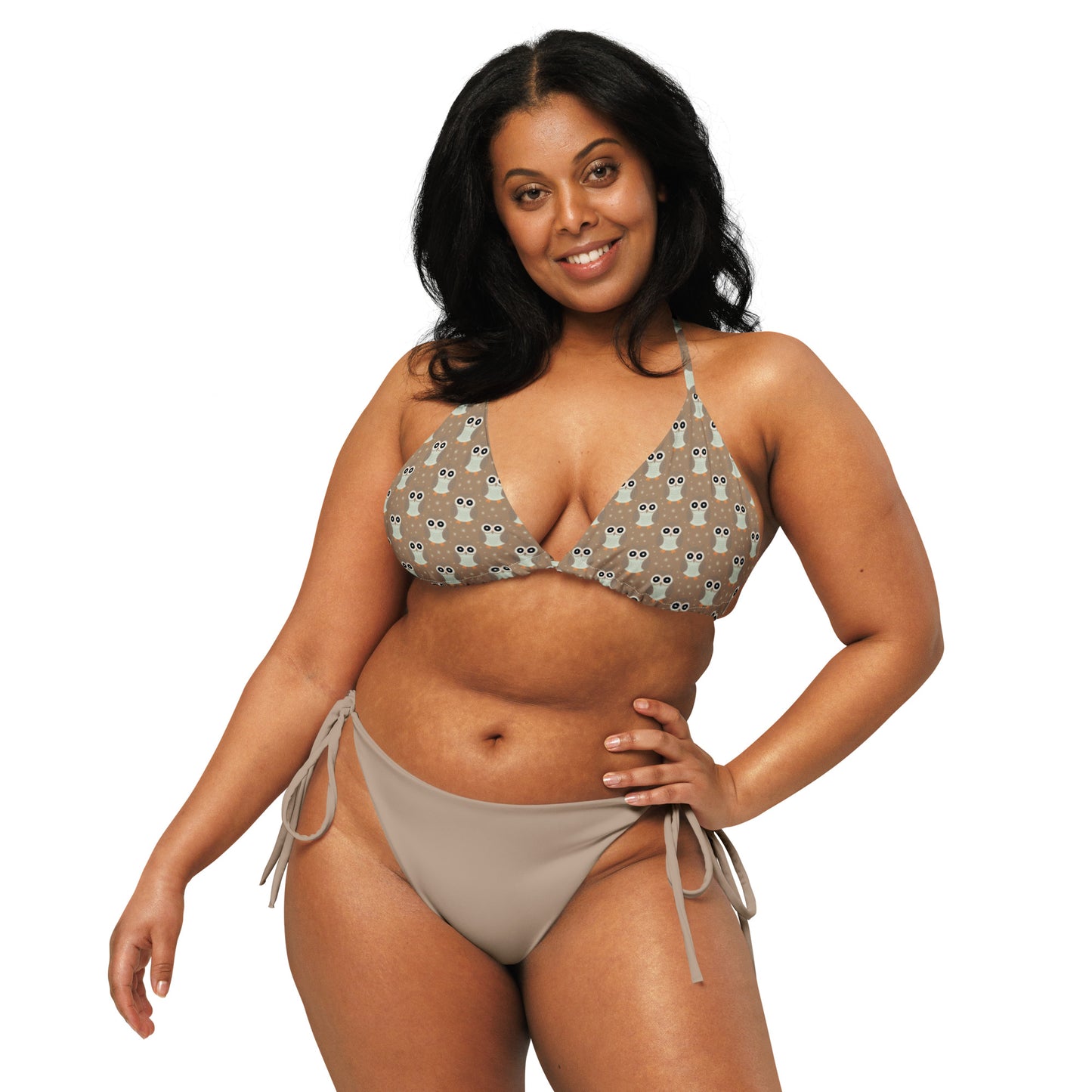 All-Over Print Eco-Friendly Bikini Top - Recycled String Owl Swimwear Dudeily