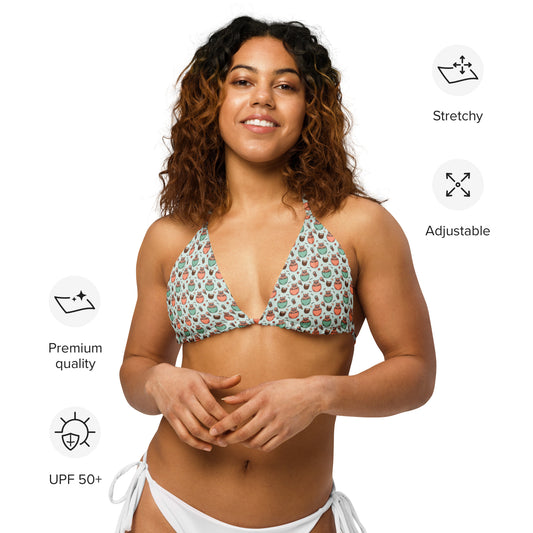 Owl-Wise All-Over Print Recycled String Bikini Top – Sustainable Swimwear for Eco-Friendly Beach Fashion Dudeily