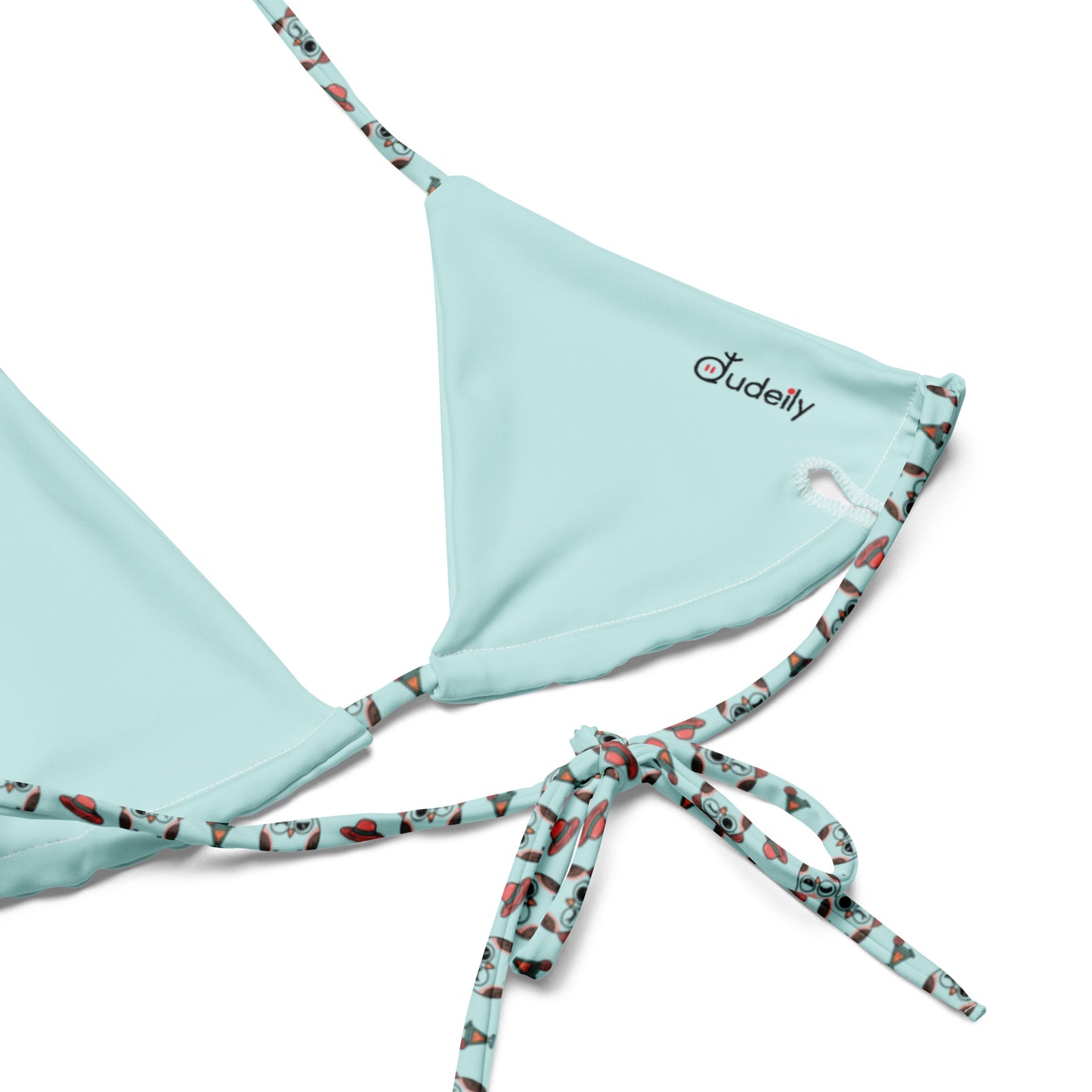 Eco-Friendly Owl Print Recycled String Bikini Top – Sustainable & Stylish Dudeily