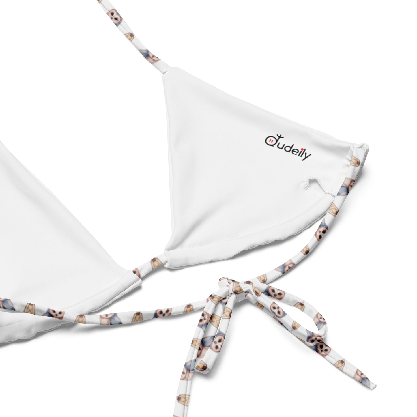 All-Over Print Recycled String Bikini Top – Eco-Friendly Owl Swimwear Dudeily