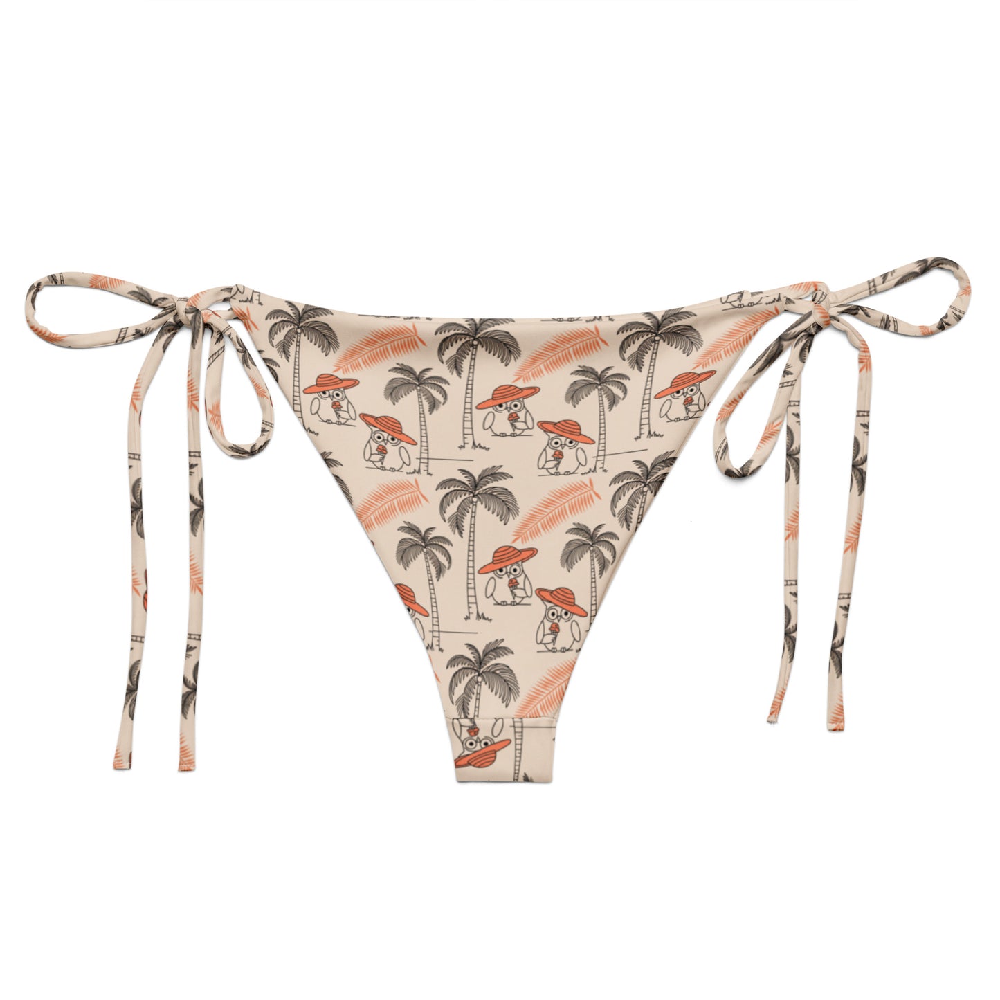 Owl-Essence All-Over Print Recycled String Bikini Bottom – Sustainable Swimwear for Earth-Loving Souls Dudeily
