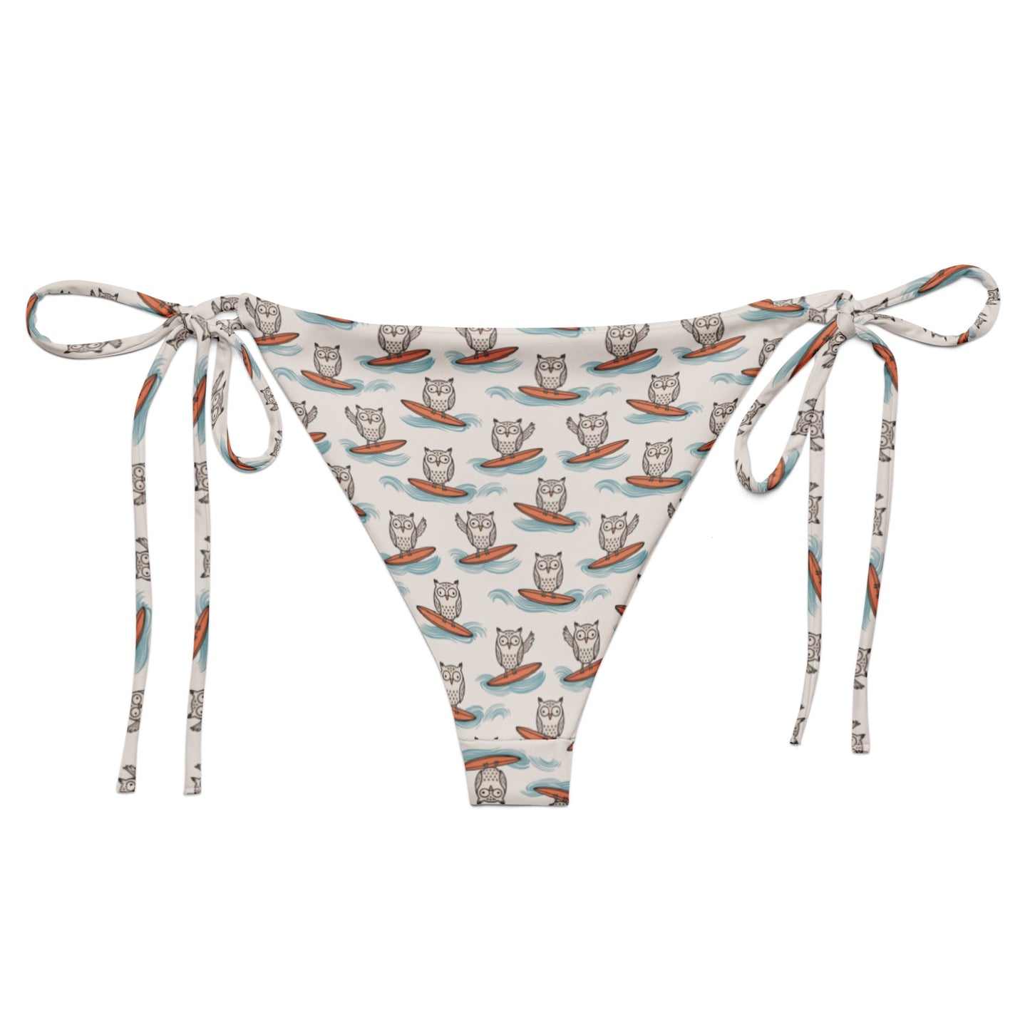 Owl-Wise Recycled String Bikini Bottom – All-Over Print Swimwear for Eco-Friendly Adventures Dudeily