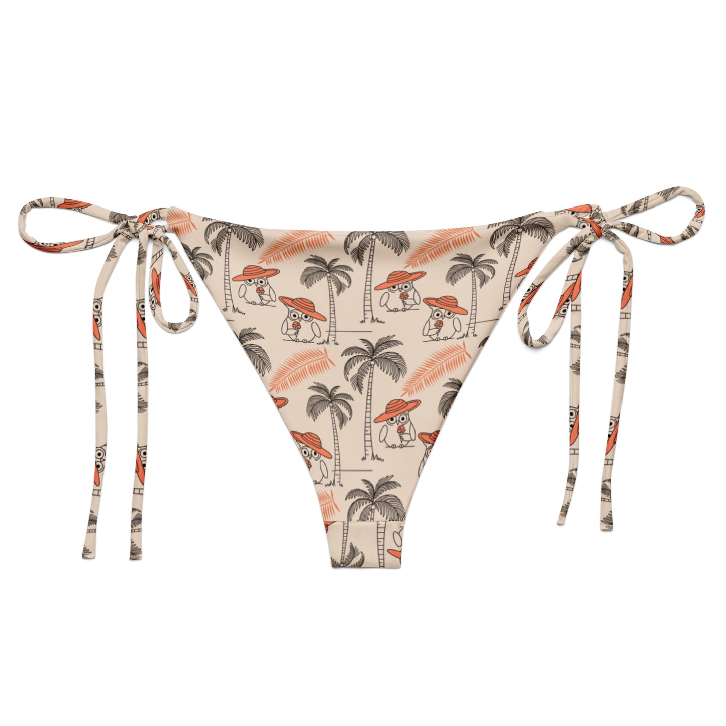Owl-Tide Recycled String Bikini Bottom – All-Over Print Eco Swimwear for Sustainable Beach Style Dudeily