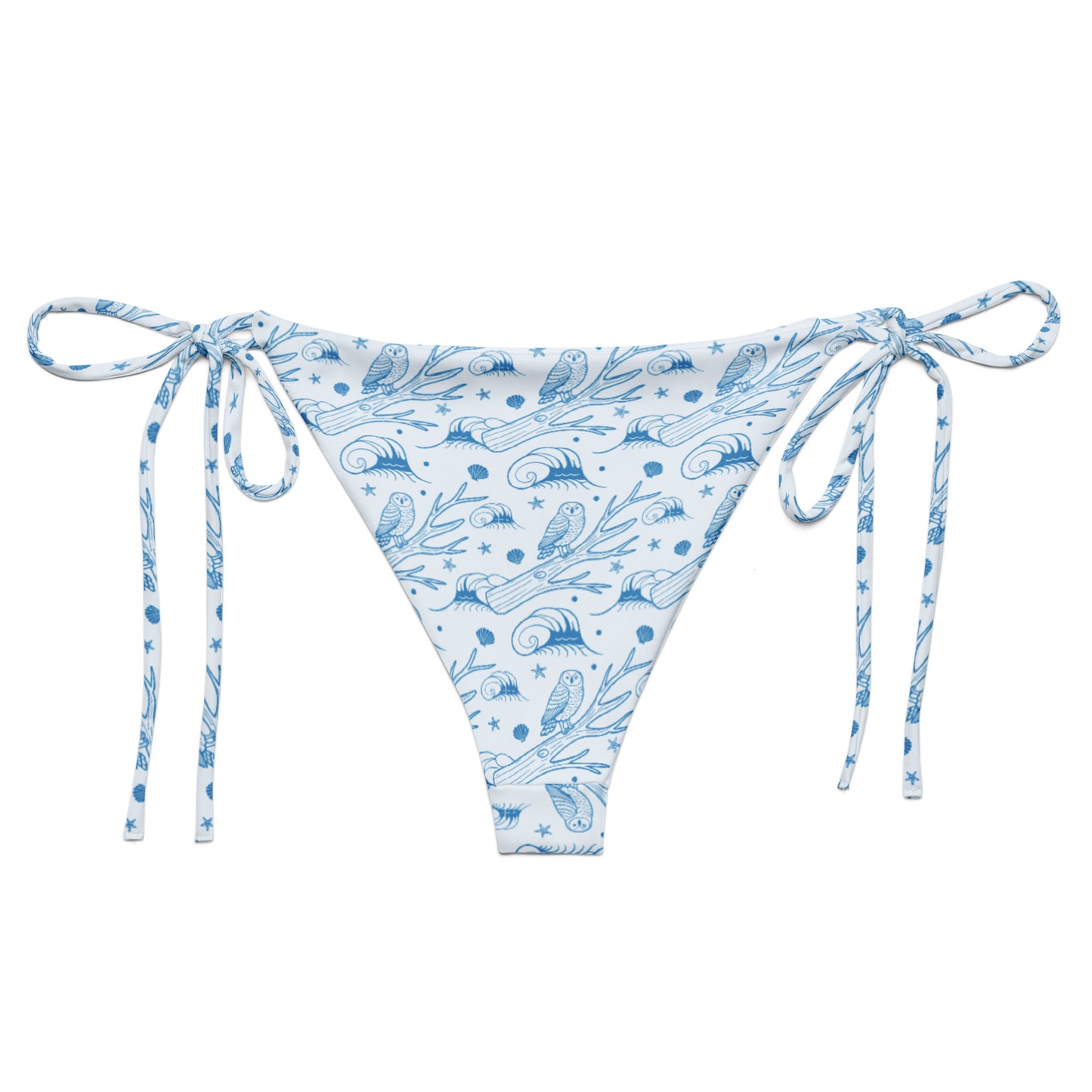 Owl All-Over Print Recycled String Bikini Bottom – Eco-Friendly Swimwear for Free Spirits Dudeily