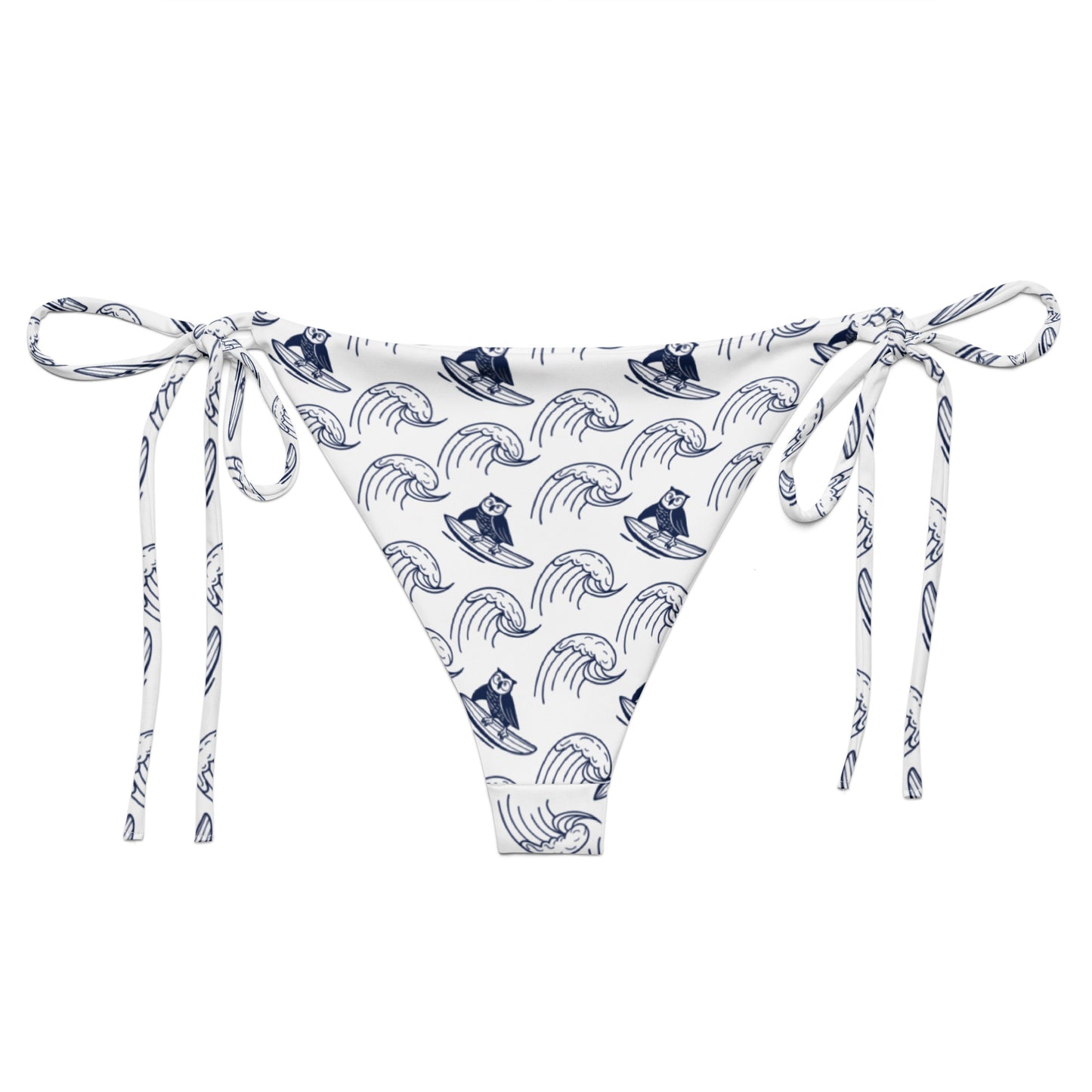 Owl All-Over Print Recycled String Bikini Bottom – Eco-Friendly Swimwear for Bold Spirits Dudeily
