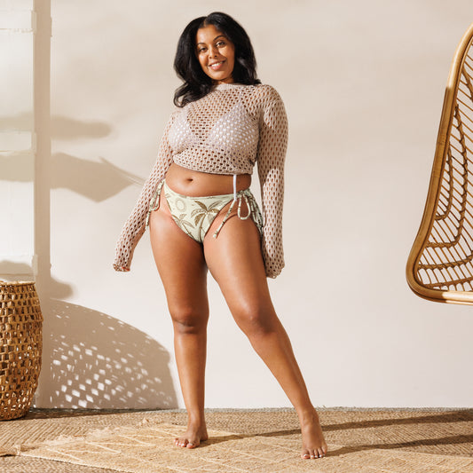 Owl-Themed All-Over Print Recycled String Bikini Bottom – Sustainable Swimwear for Free Spirits Dudeily