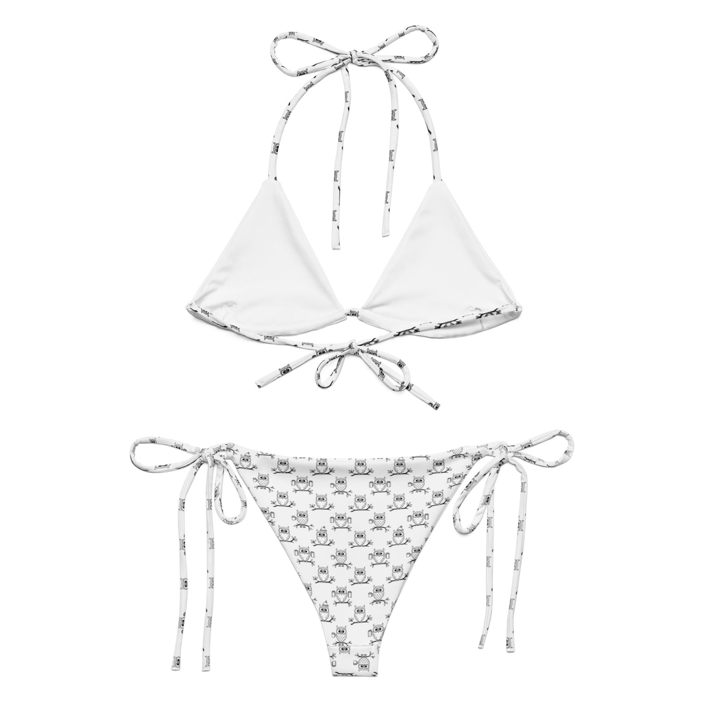 All-Over Print Recycled String Bikini – Eco-Friendly Owl-Inspired Swimwear Dudeily