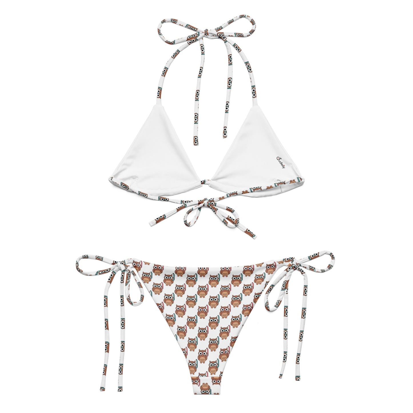 Night Wings Recycled String Bikini – Owl-Themed All-Over Print Swimwear for Sustainable Style Dudeily