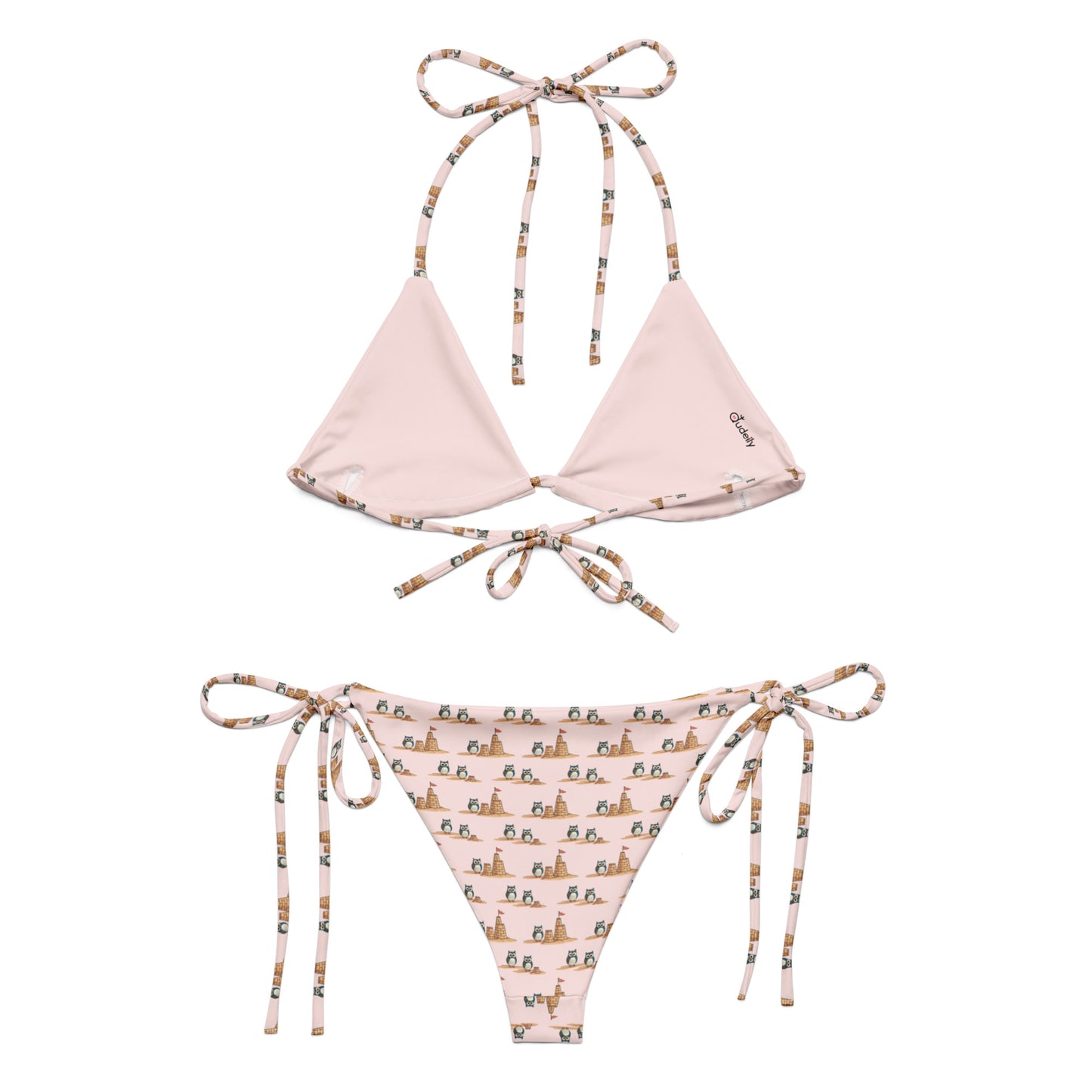 Hoot & Wave Recycled String Bikini – Owl-Themed All-Over Print Swimwear for Eco-Friendly Beachwear Dudeily