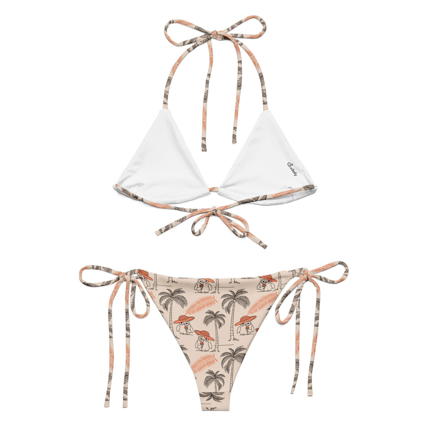 Owl-Tide Recycled String Bikini – All-Over Print Eco Swimwear for Conscious Beach Days Dudeily