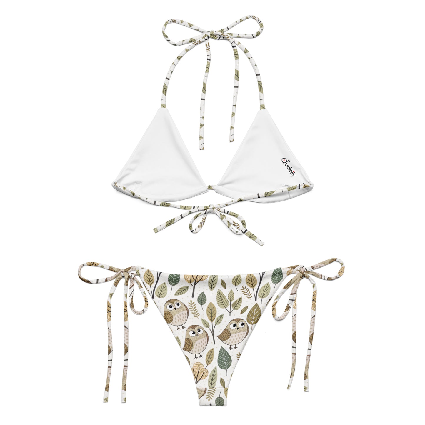 Owl-Themed All-Over Print Recycled String Bikini – Eco-Friendly Swimwear Sustainable Fashion USA Dudeily
