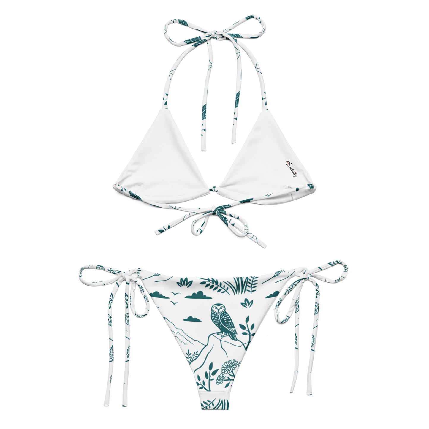 Owl-Themed All-Over Print Recycled String Bikini – Sustainable Swimwear for Eco-Friendly Adventurers Dudeily