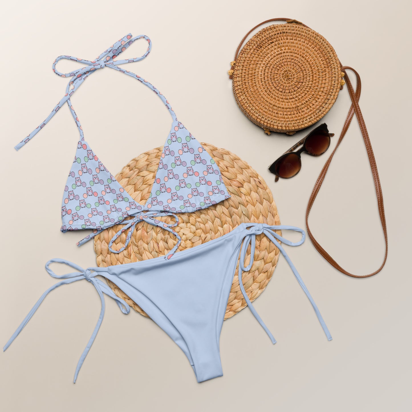 Owl Print All-Over Recycled String Bikini – Eco-Friendly & Stylish Dudeily