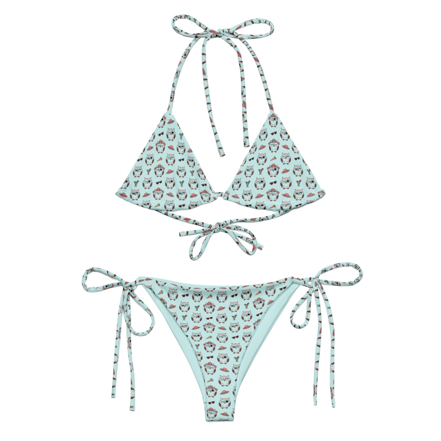 Owl Print Recycled Bikini – Eco-Friendly All-Over String Design 6XL Dudeily
