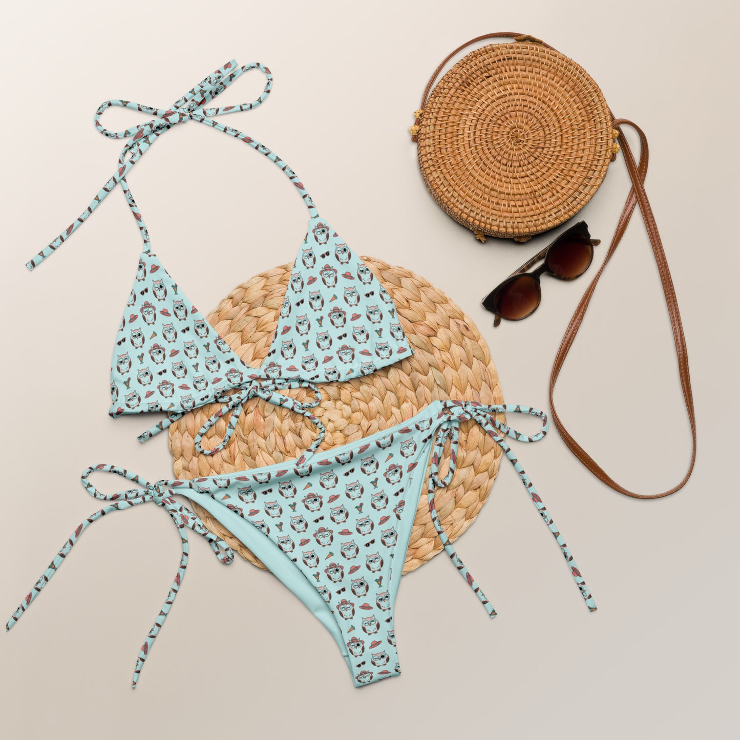 Owl Print Recycled Bikini – Eco-Friendly All-Over String Design Dudeily