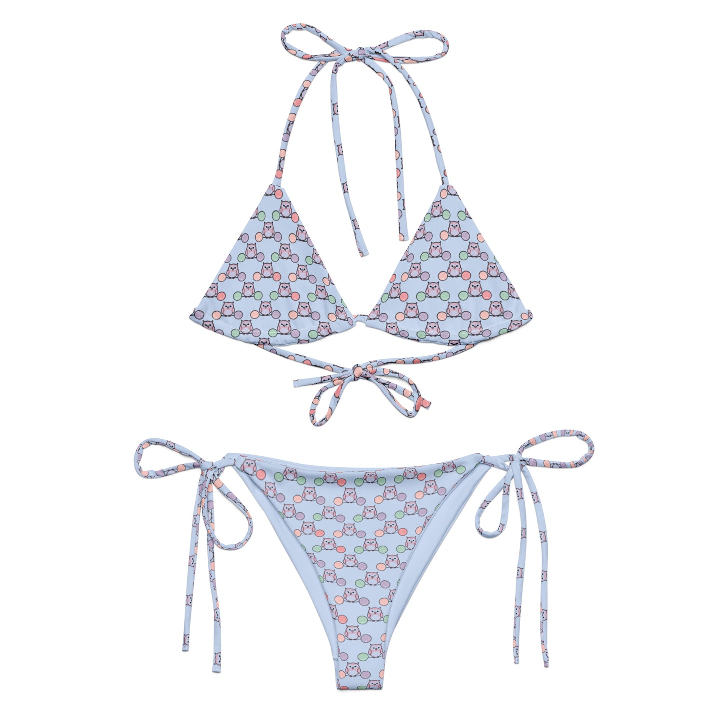Owl Print All-Over Recycled String Bikini – Sustainable fashion & Chic 6XL Dudeily